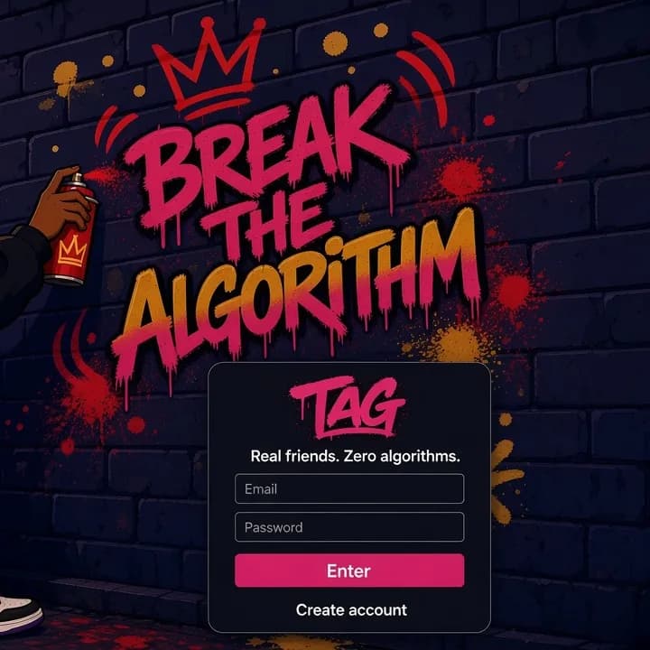 TAG: Break the algorithm. Real friends, zero algorithms.
